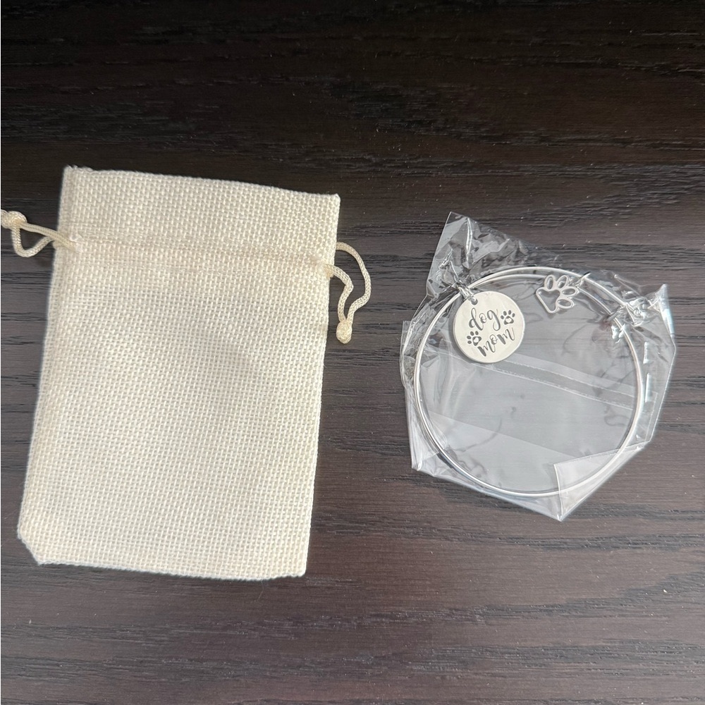 Dog Mom Silver Bangle Bracelet with Charm